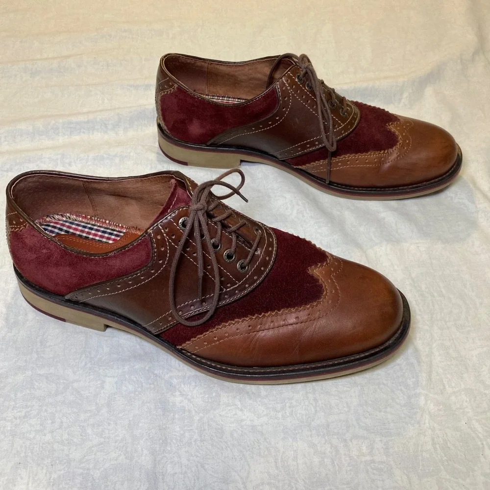 Johnston & Murphy Mens 8.5M Wingtip Oxford Shoes Brown Burgundy‎ Sheepskin